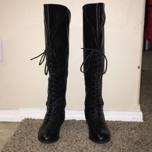 Black lace up faux leather boots